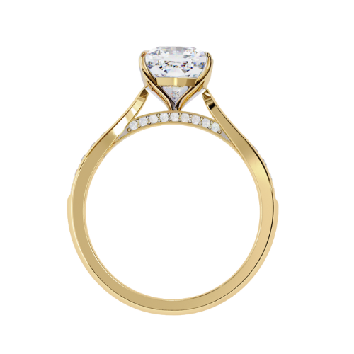 Viviana — Cushion cut lab grown and natural diamond engagement ring — cathedral, pavé band — 18k yellow gold — Carat House