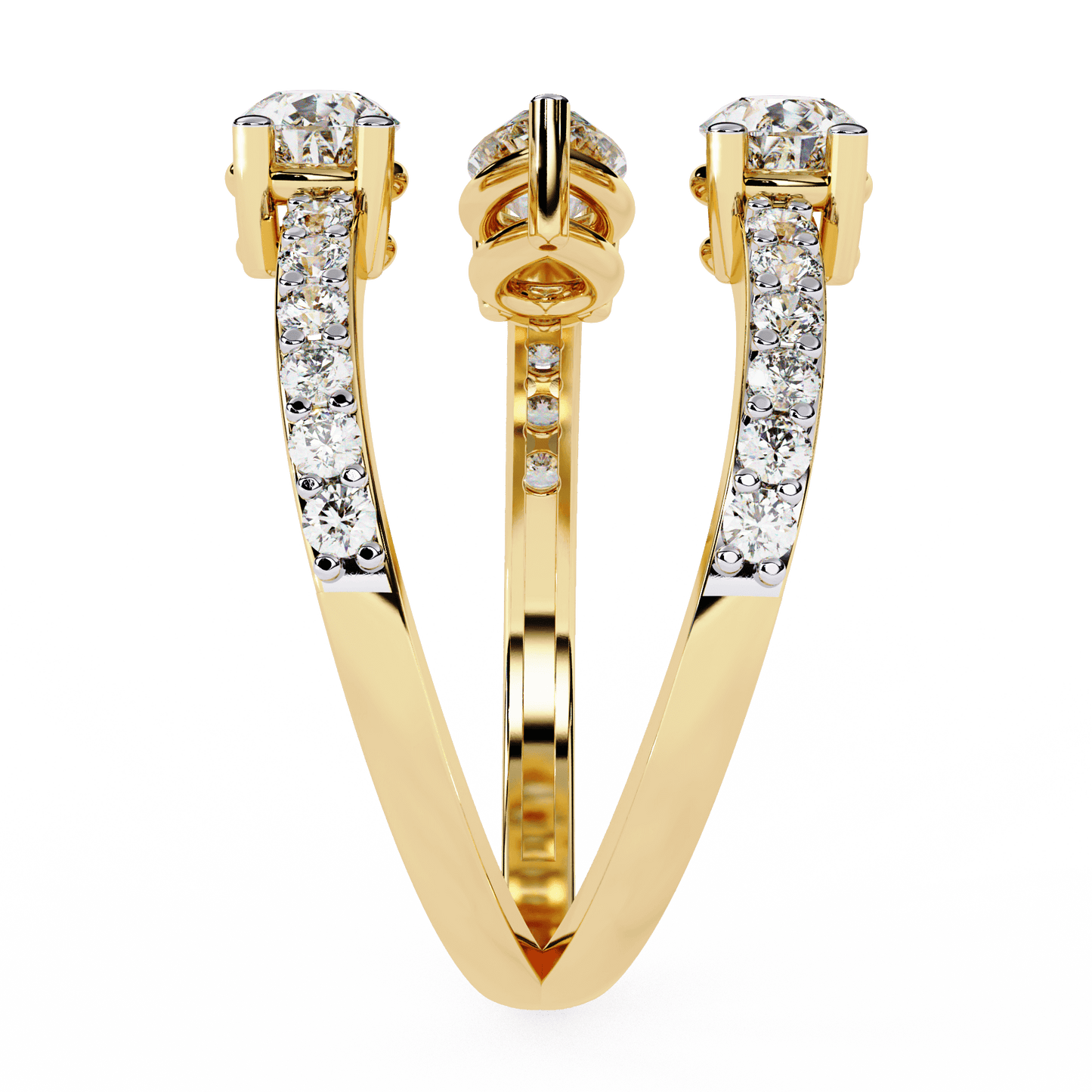 Medusa- Split Band Ring with Pear-Cut Diamonds and Pavé Accents
