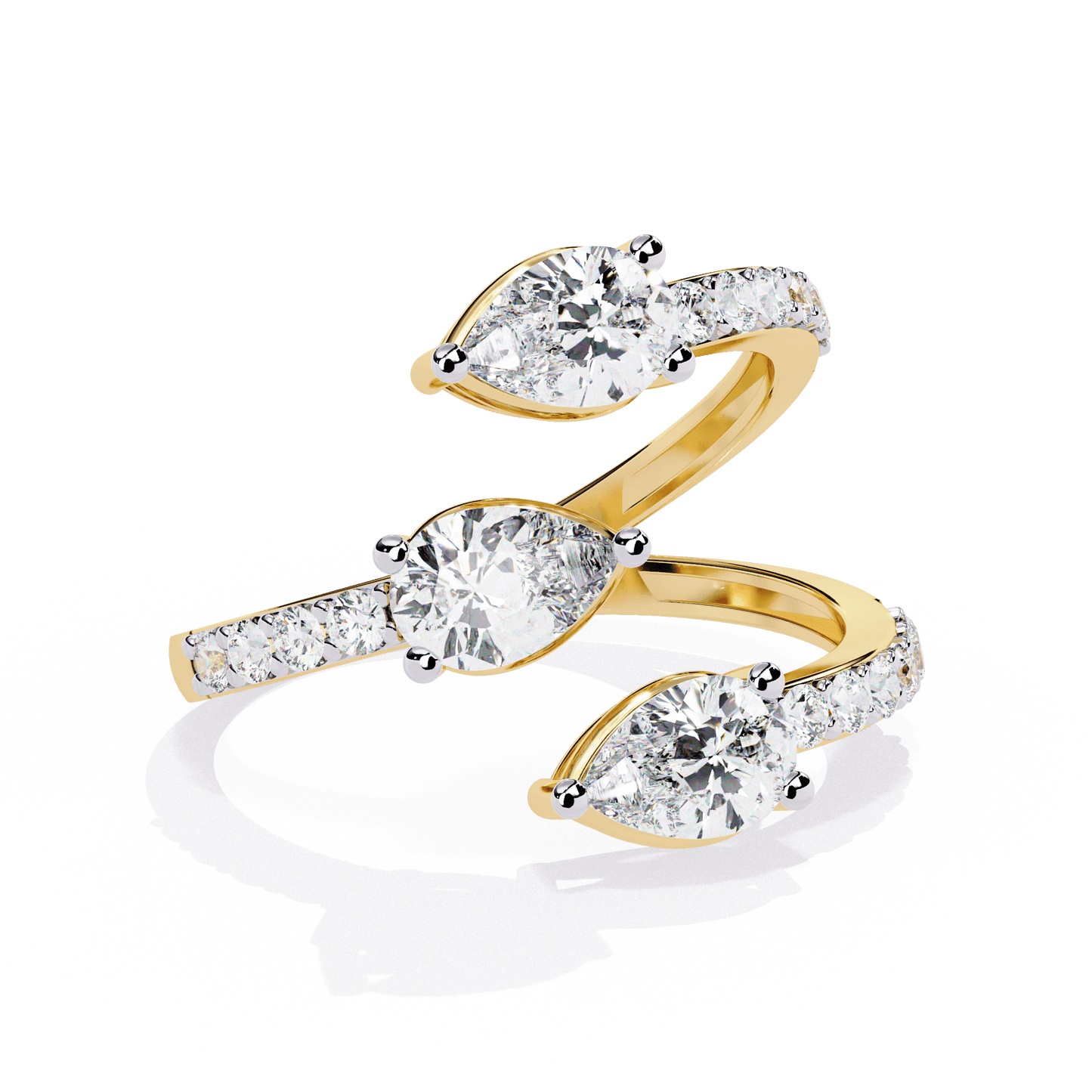 Medusa- Split Band Ring with Pear-Cut Diamonds and Pavé Accents