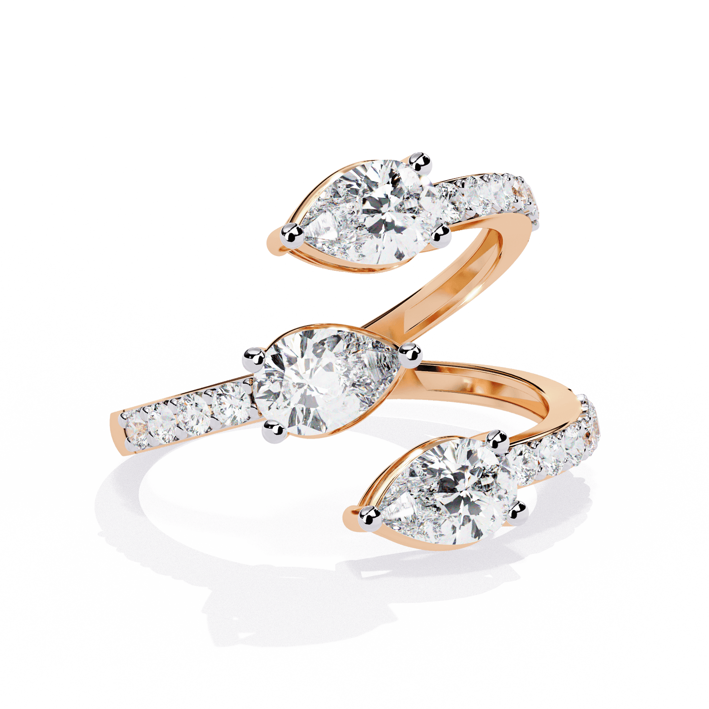 Medusa- Split Band Ring with Pear-Cut Diamonds and Pavé Accents