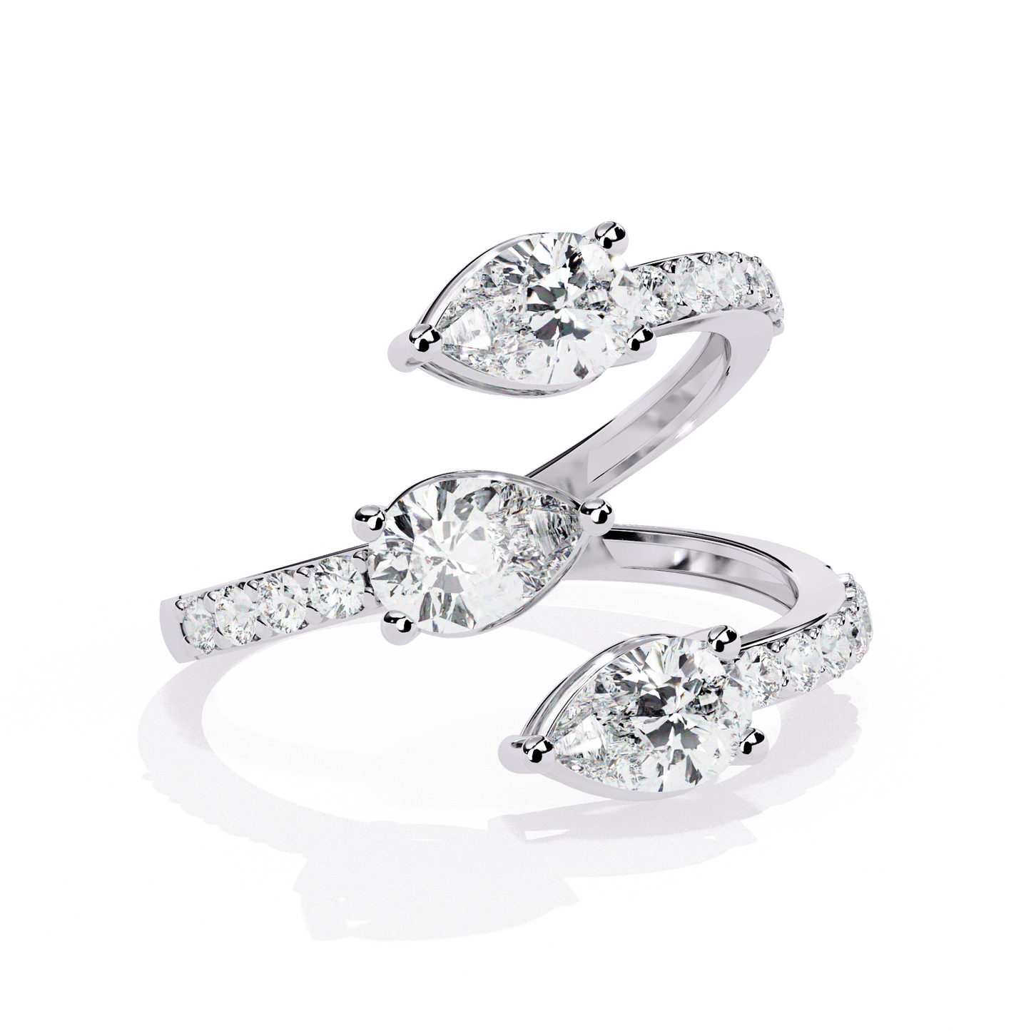Medusa- Split Band Ring with Pear-Cut Diamonds and Pavé Accents
