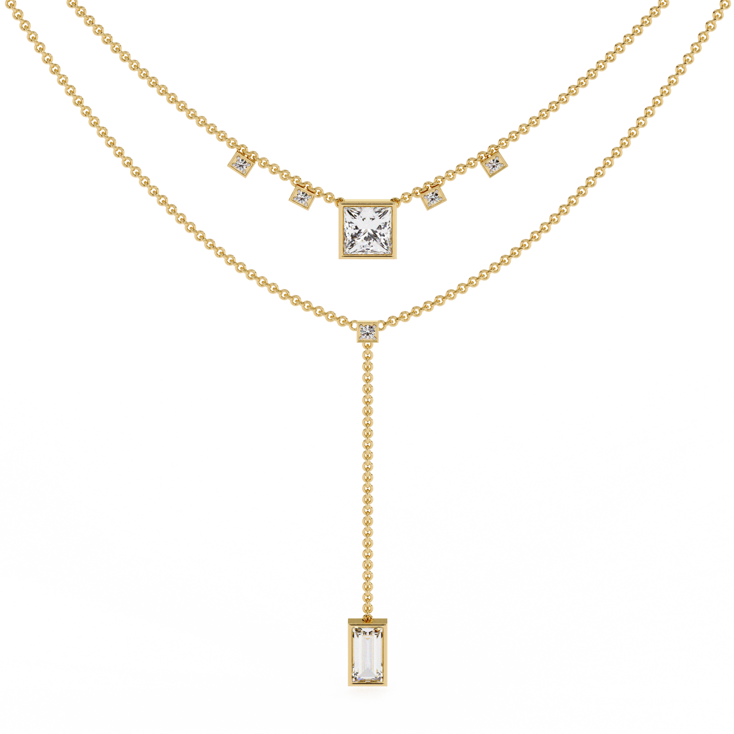 Catalina – The Princess & Baguette Double Chain Drop Necklace