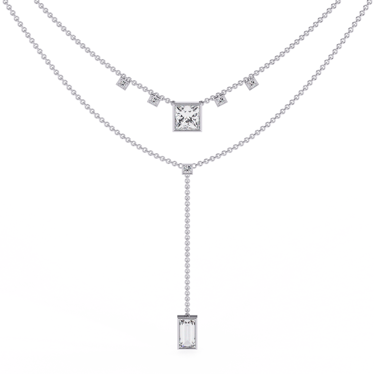 Catalina – The Princess & Baguette Double Chain Drop Necklace