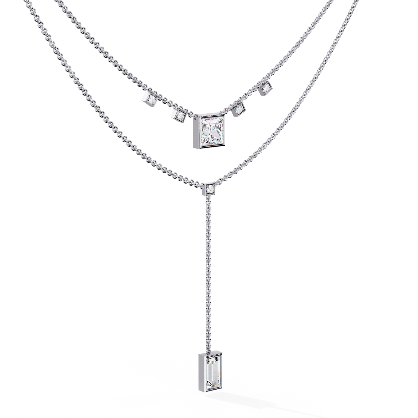 Catalina – The Princess & Baguette Double Chain Drop Necklace