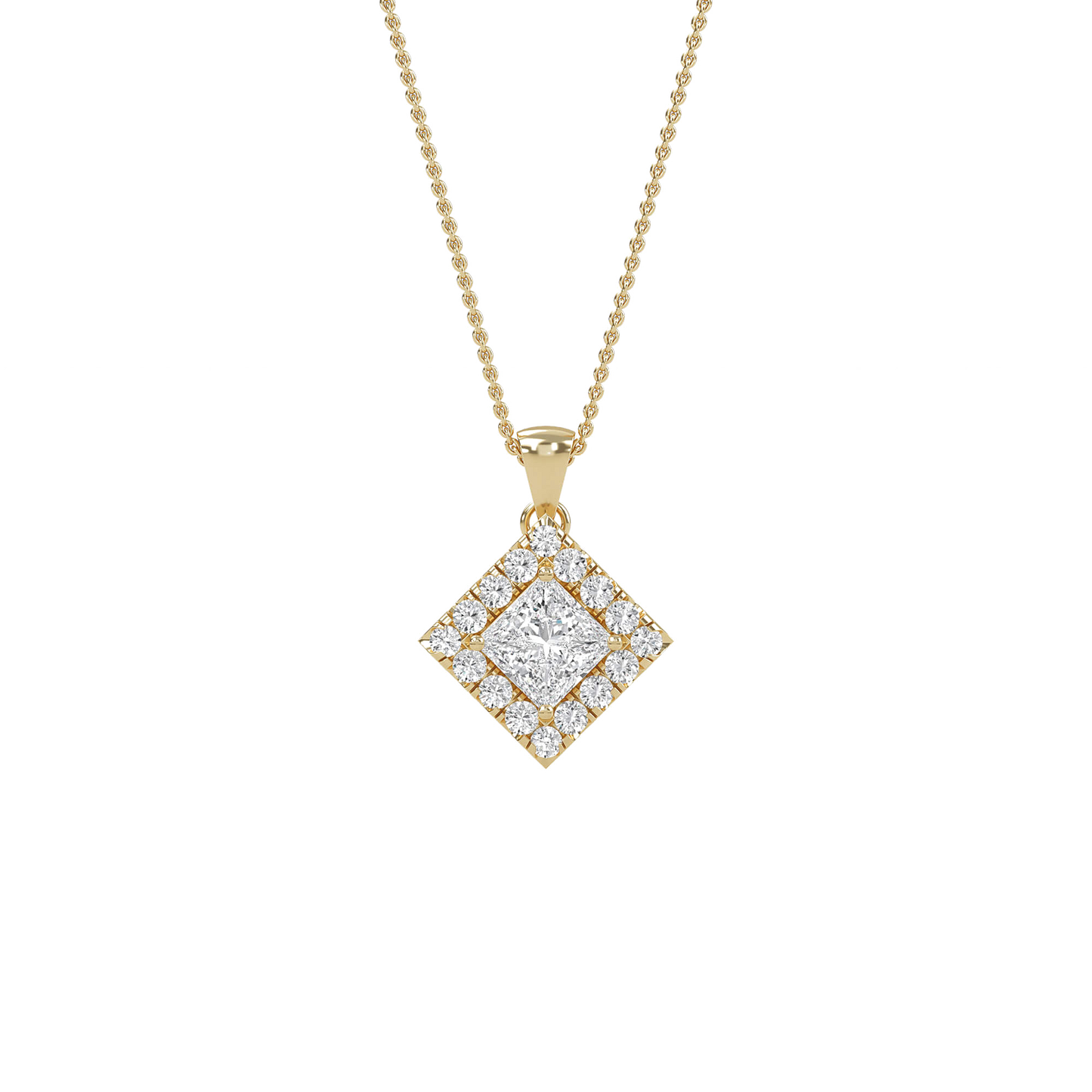 Emma – Princess-Cut Diamond Halo Pendant