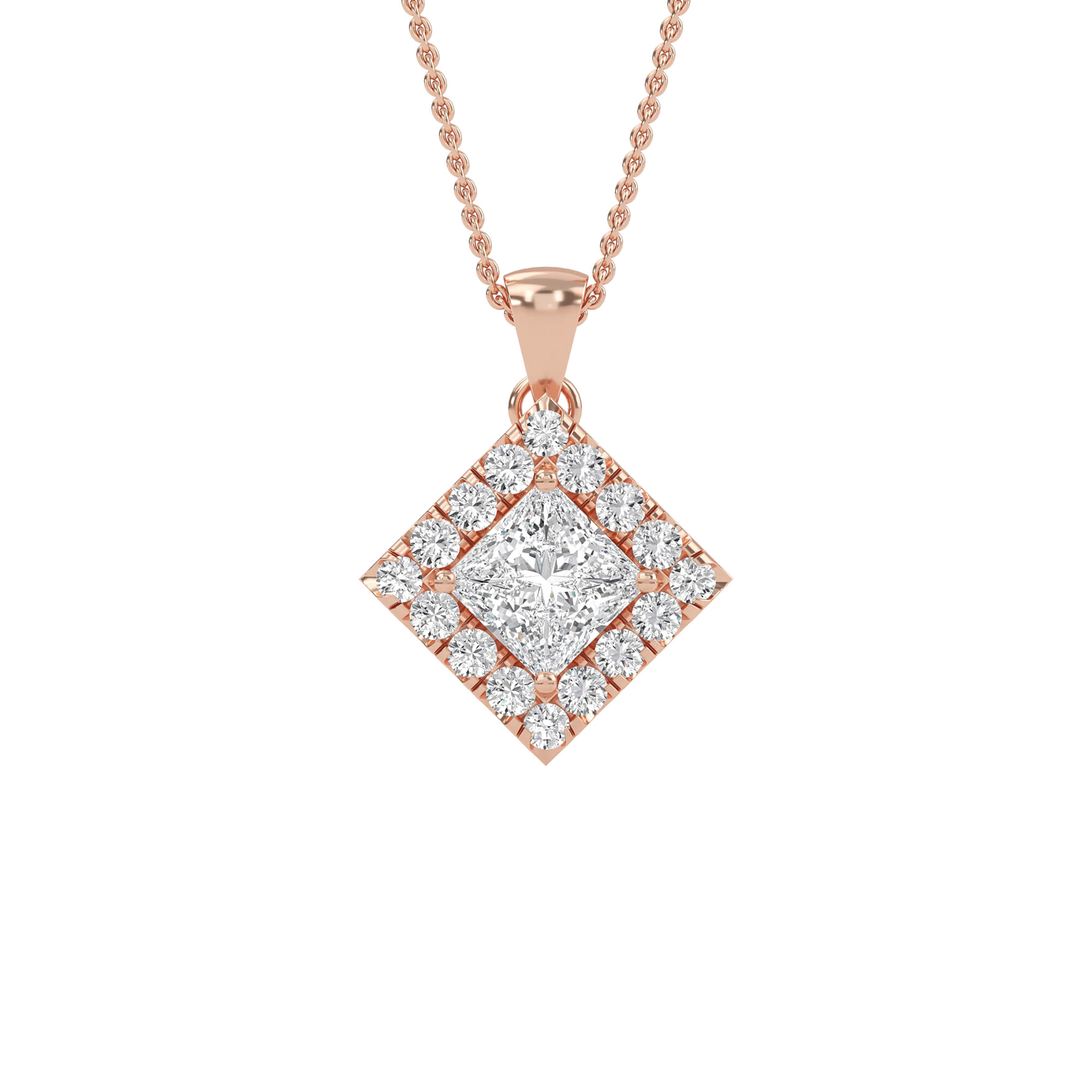 Emma – Princess-Cut Diamond Halo Pendant