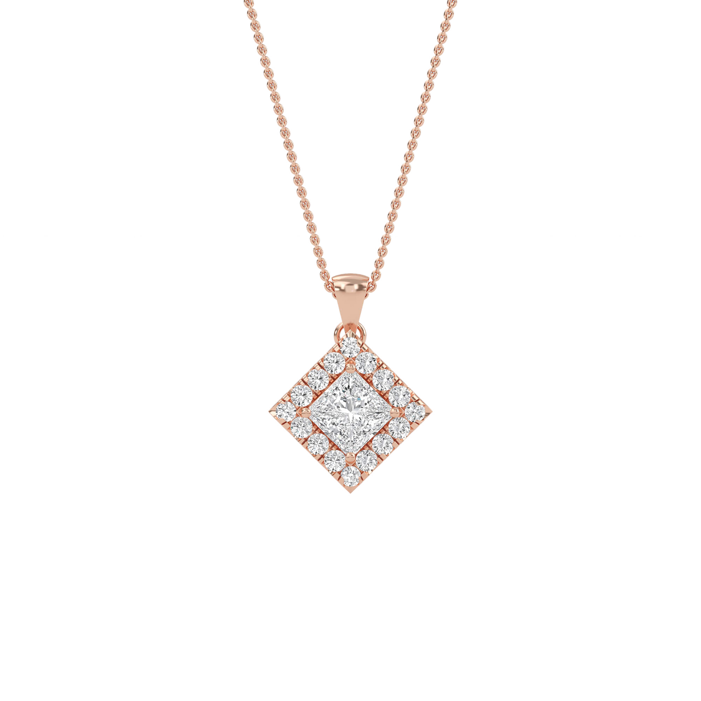 Emma – Princess-Cut Diamond Halo Pendant