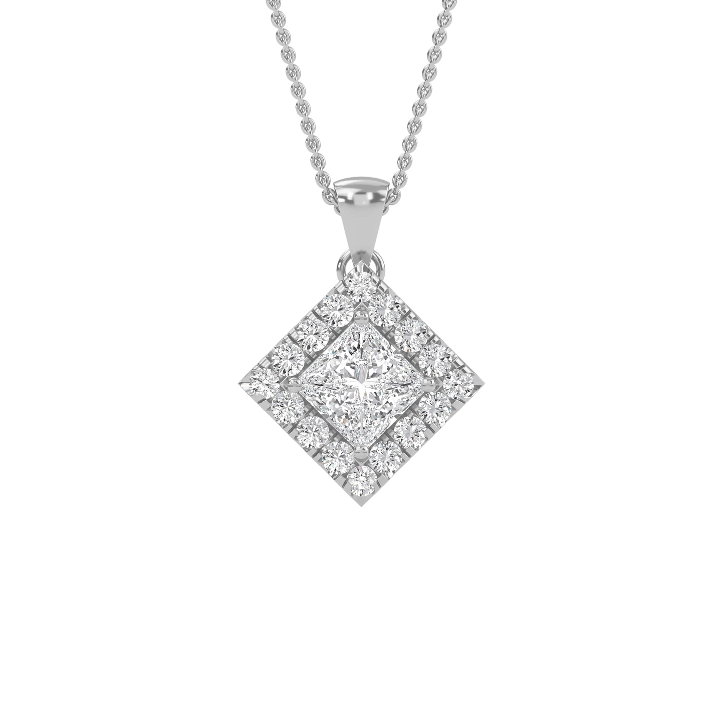 Emma – Princess-Cut Diamond Halo Pendant