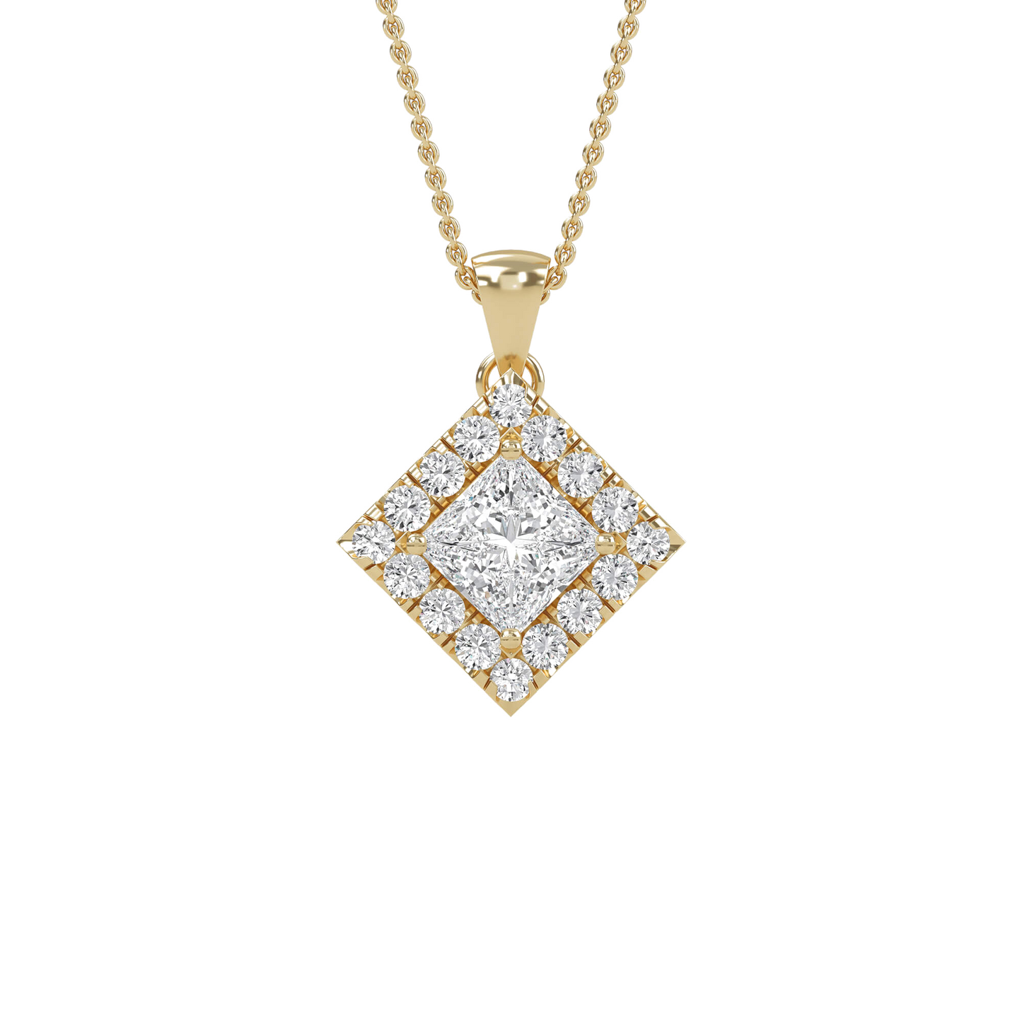 Emma – Princess-Cut Diamond Halo Pendant
