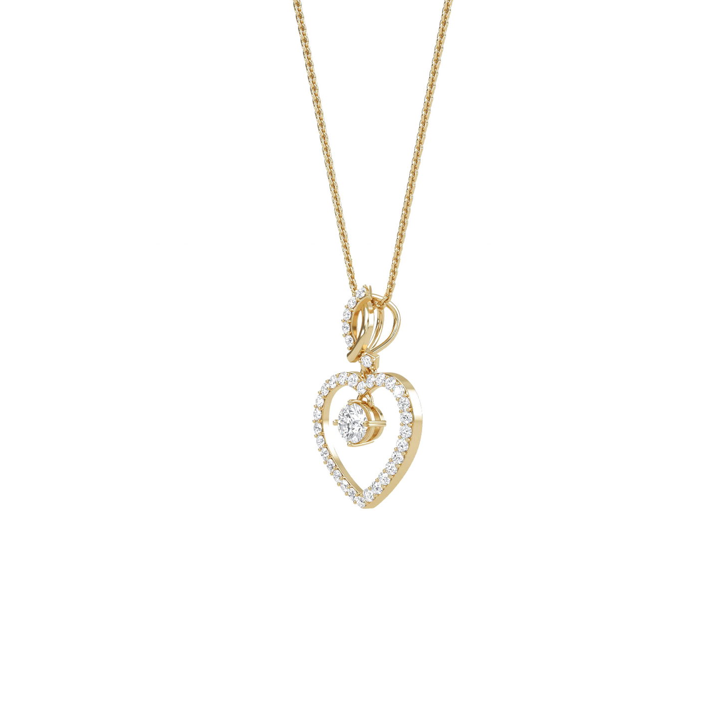 Ida – Solitaire Heart Pendant with Pavé Detailing