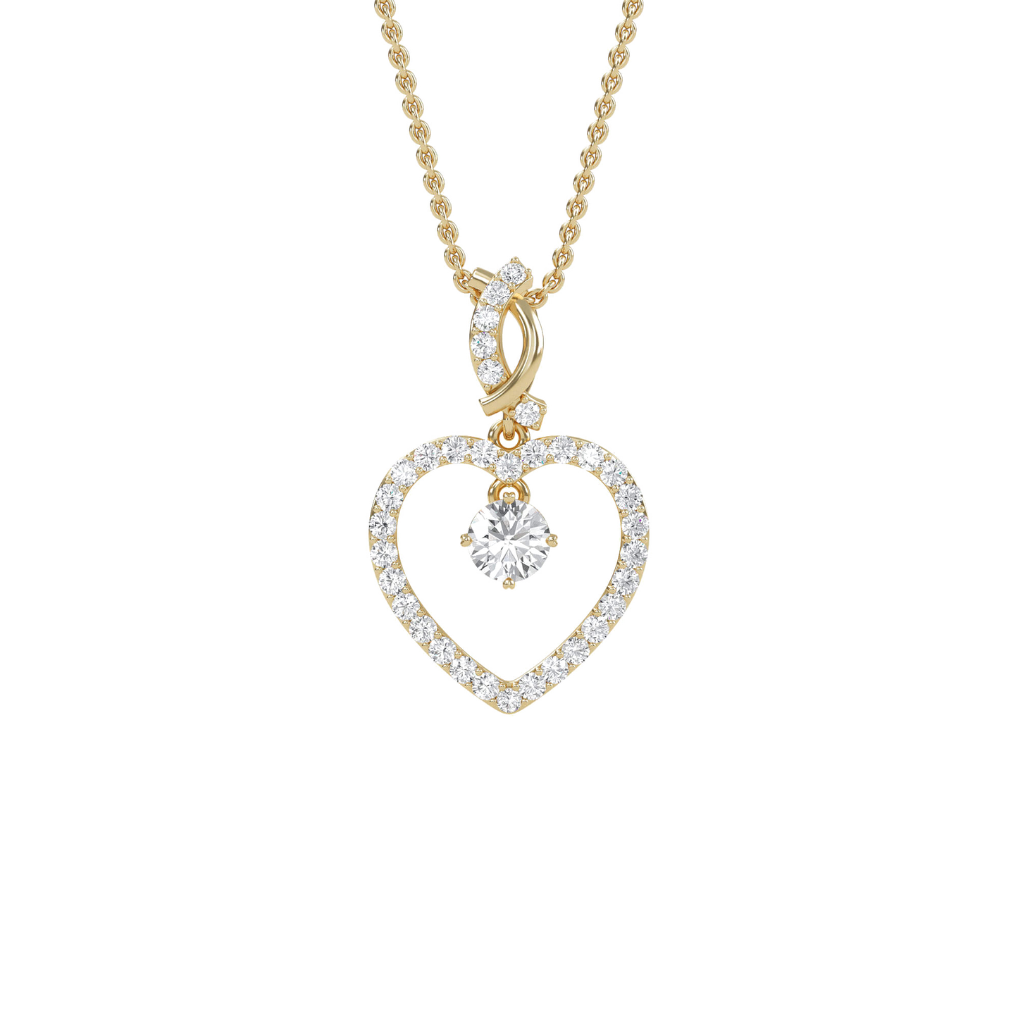 Ida – Solitaire Heart Pendant with Pavé Detailing