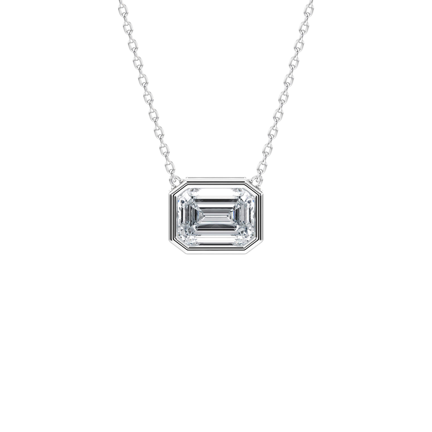 Jaime– Emerald-Cut Bezel Solitaire Pendant