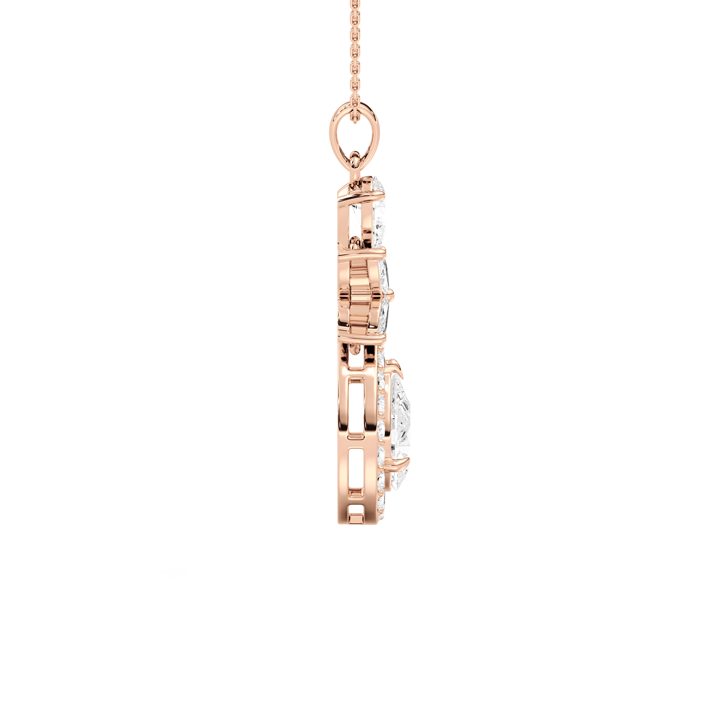 Julie – Pear-Cut Halo Drop Pendant with Marquise Flower Motif