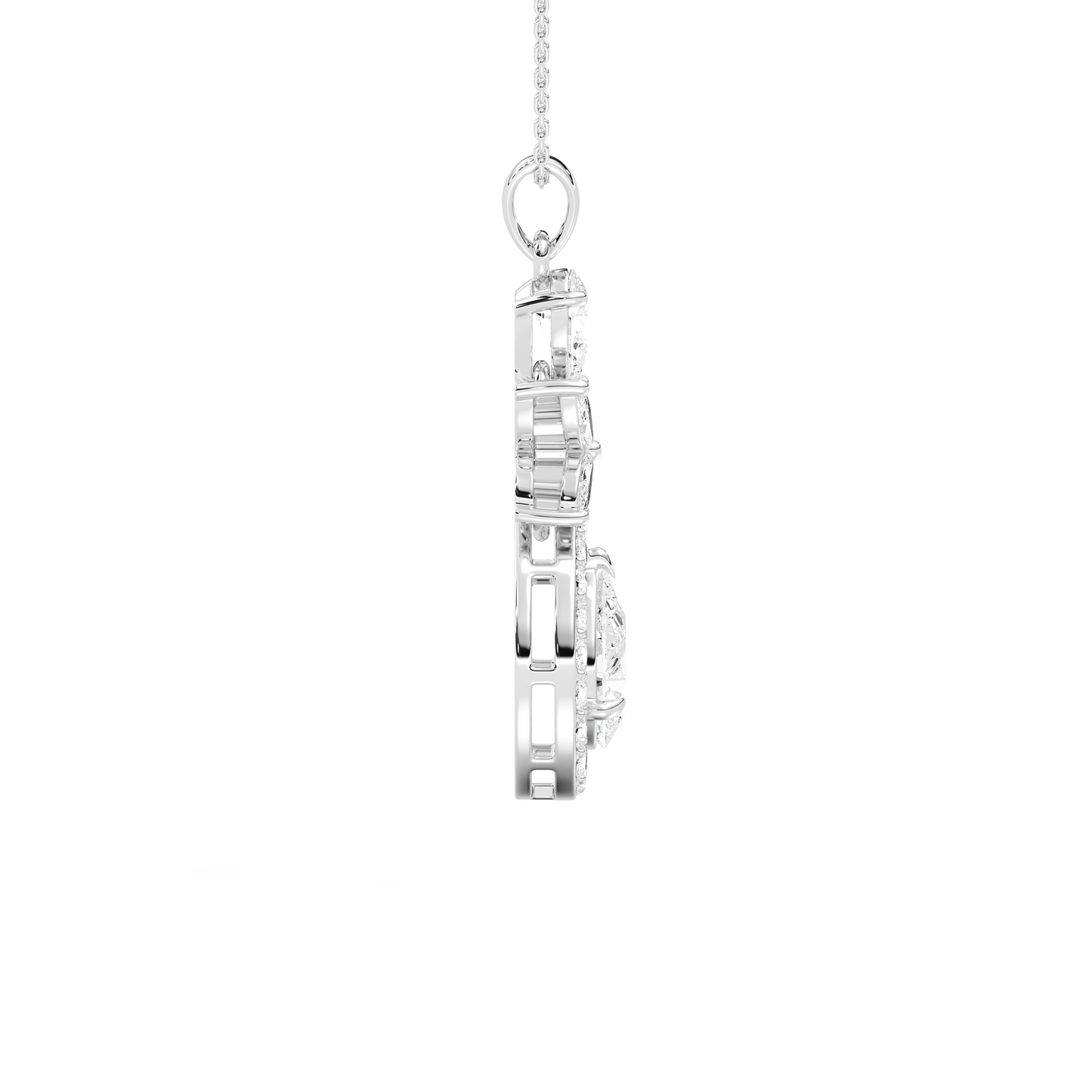 Julie – Pear-Cut Halo Drop Pendant with Marquise Flower Motif