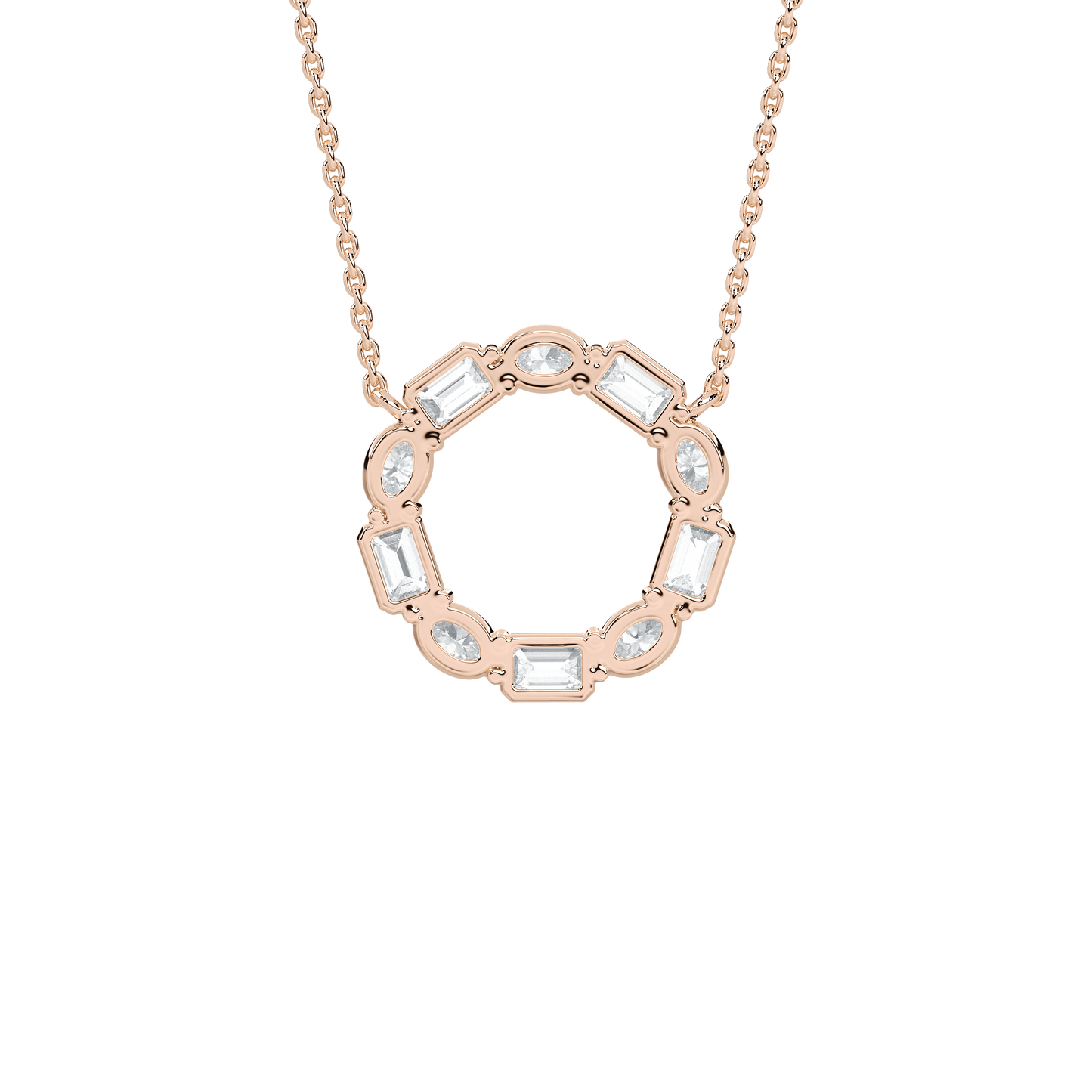 Kari – Alternating Oval and Emerald-Cut Diamond Circle Pendant