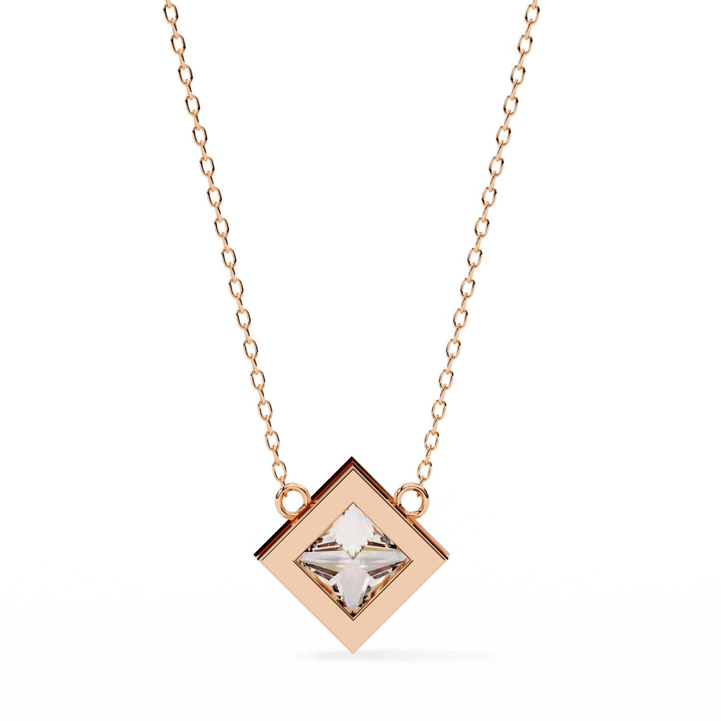 Kelly – Bezel Set Princess-Cut Diamond Solitaire Necklace