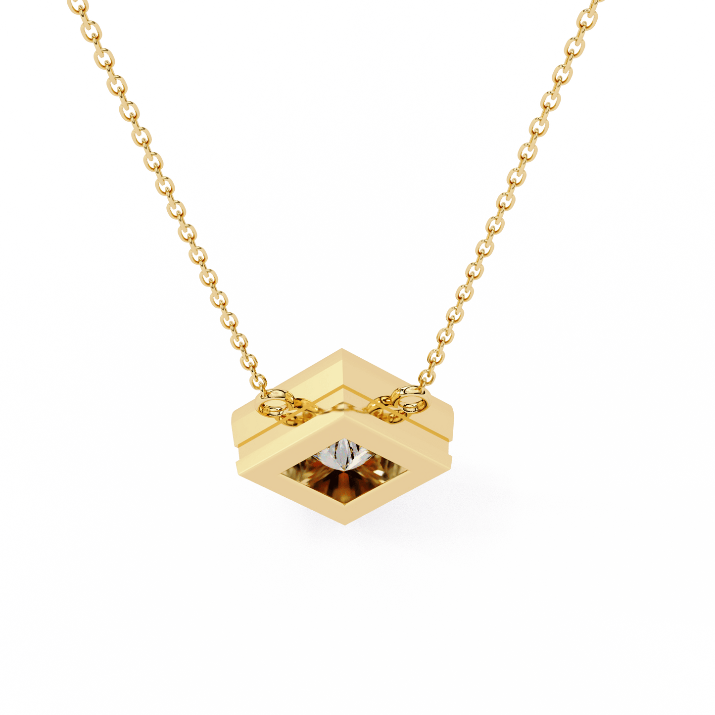 Kelly – Bezel Set Princess-Cut Diamond Solitaire Necklace