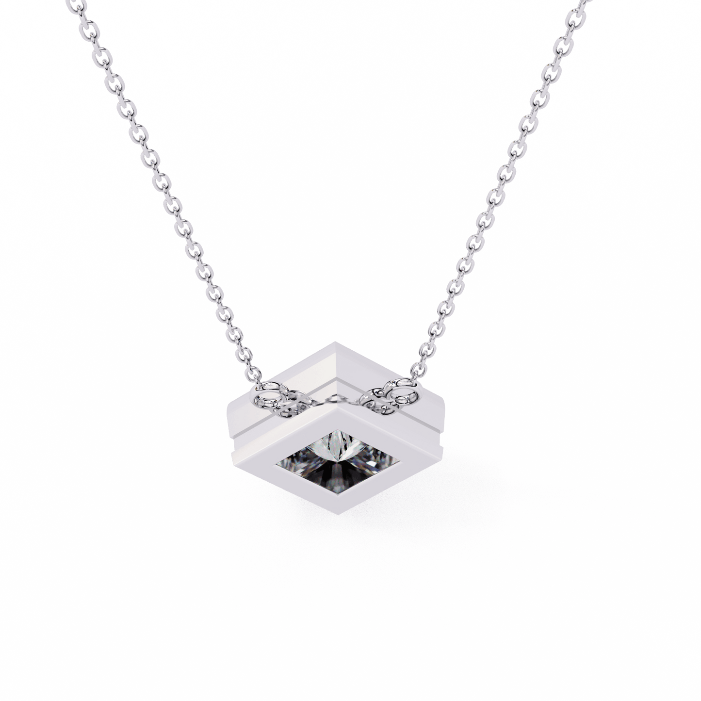 Kelly – Bezel Set Princess-Cut Diamond Solitaire Necklace