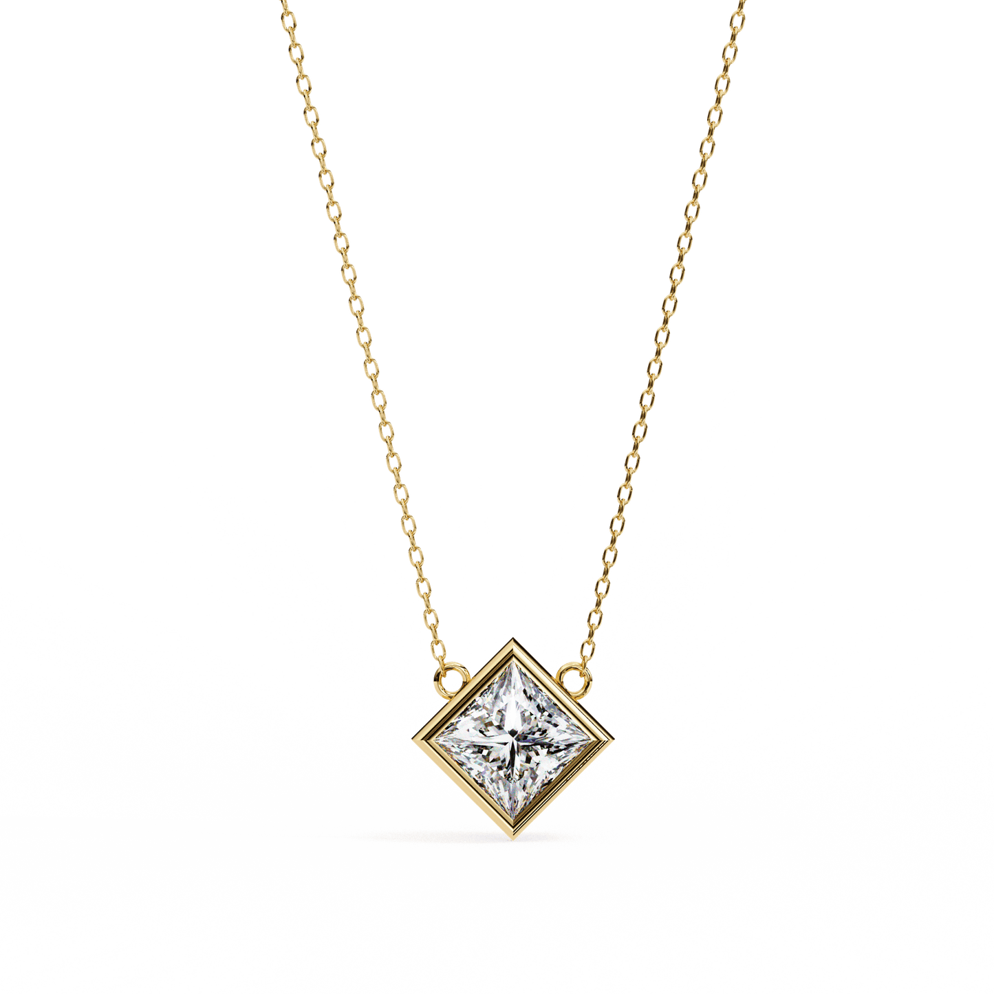Kelly – Bezel Set Princess-Cut Diamond Solitaire Necklace