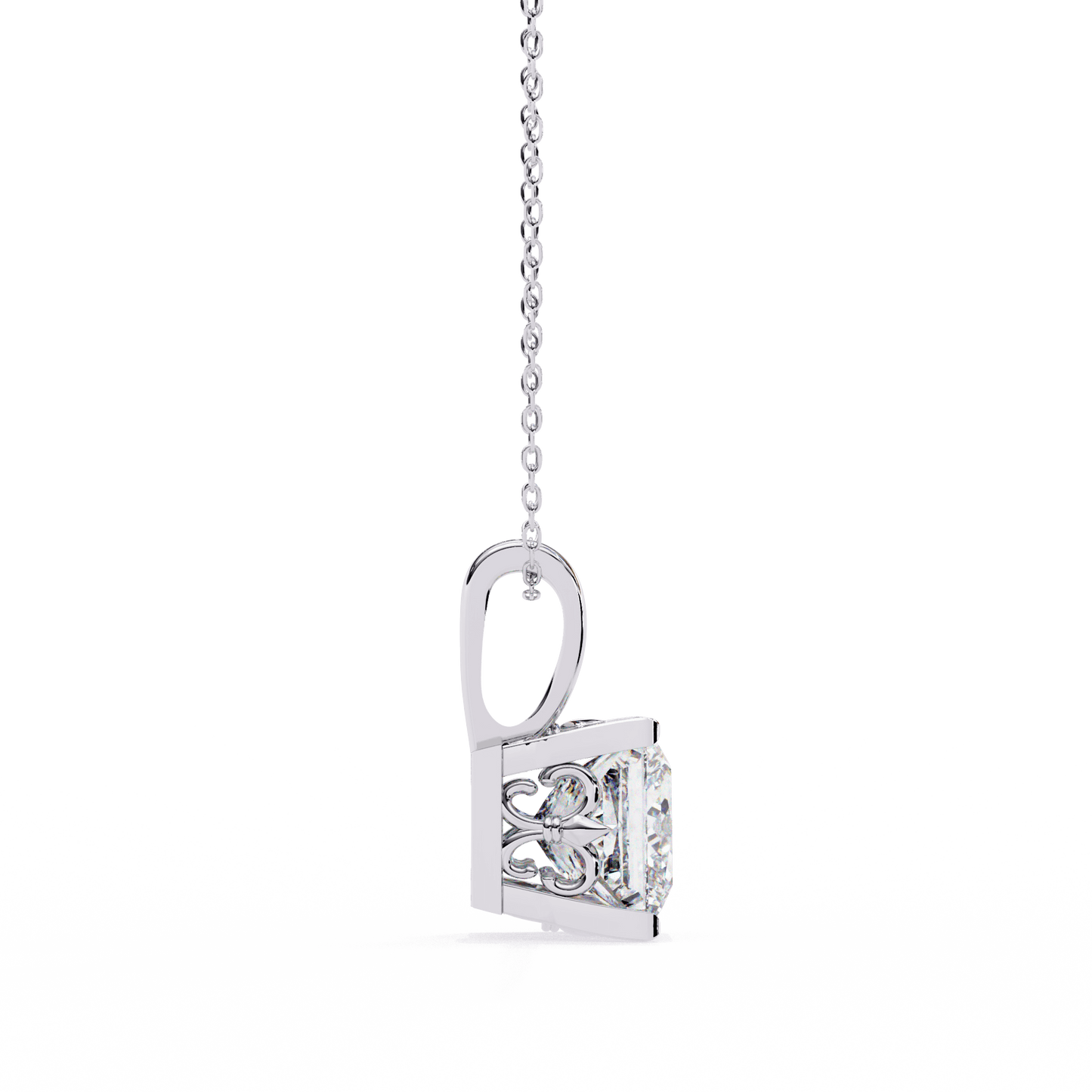 Krista – Princess-Cut Solitaire Pendant with Filigree Basket