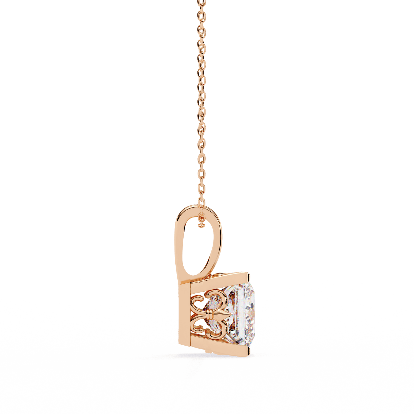 Krista – Princess-Cut Solitaire Pendant with Filigree Basket