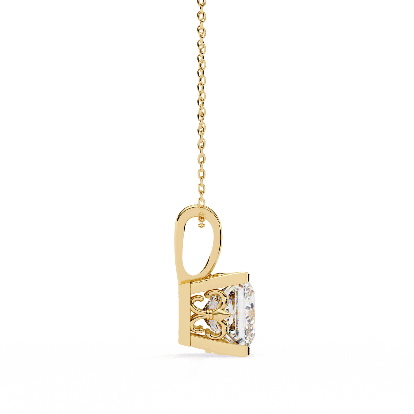 Krista – Princess-Cut Solitaire Pendant with Filigree Basket