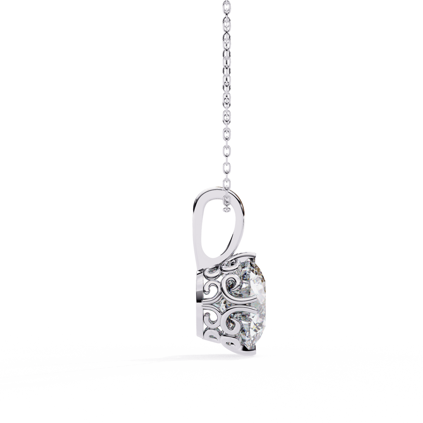 Laurie — Round Solitaire Diamond Pendant with Filigree Basket