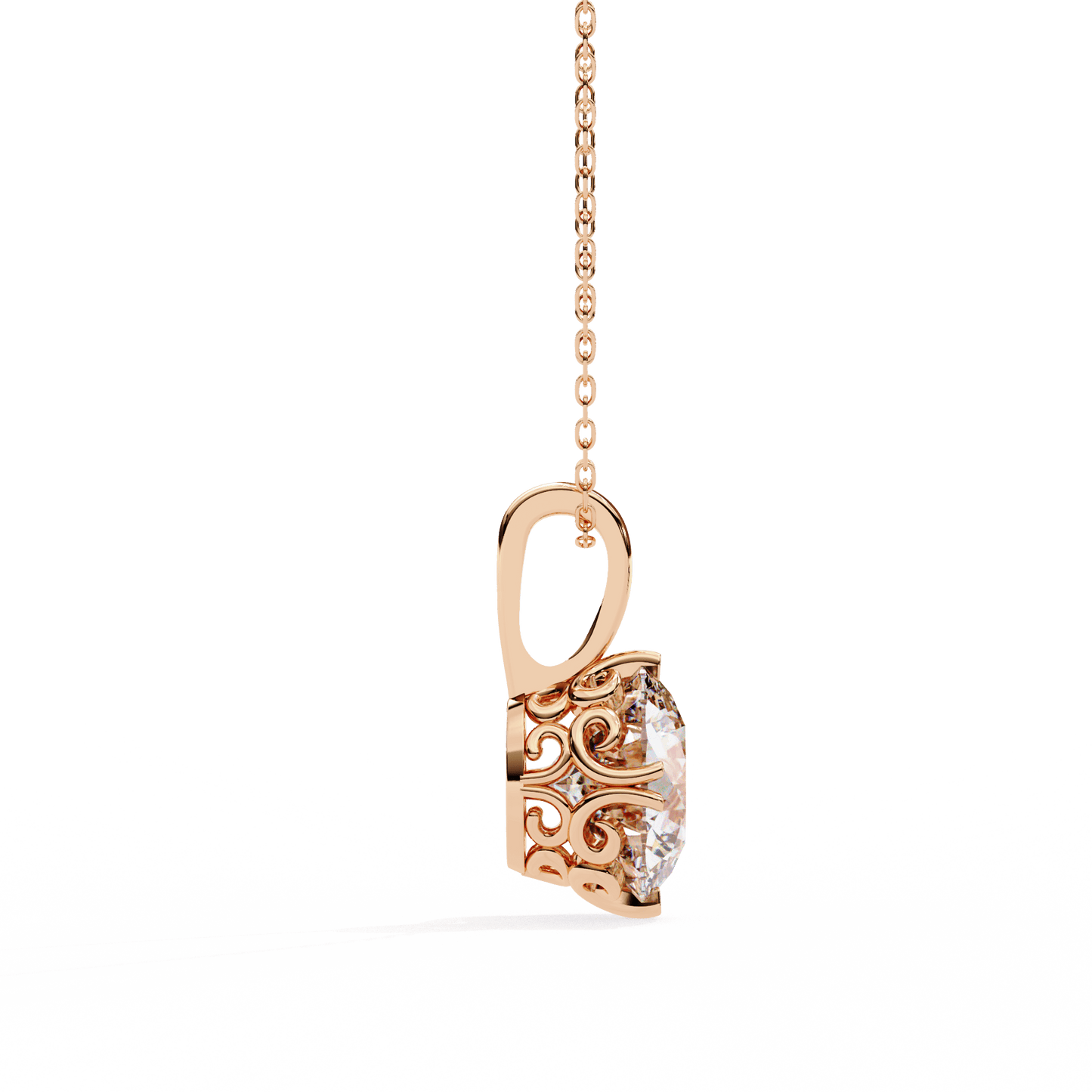 Laurie — Round Solitaire Diamond Pendant with Filigree Basket