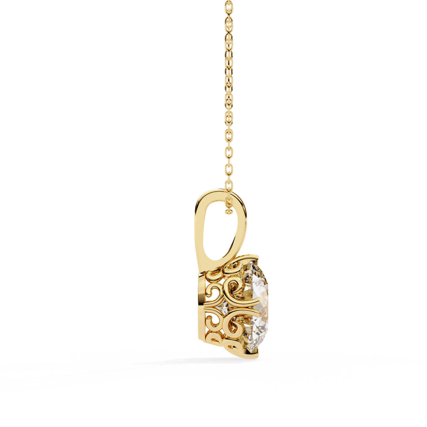 Laurie — Round Solitaire Diamond Pendant with Filigree Basket