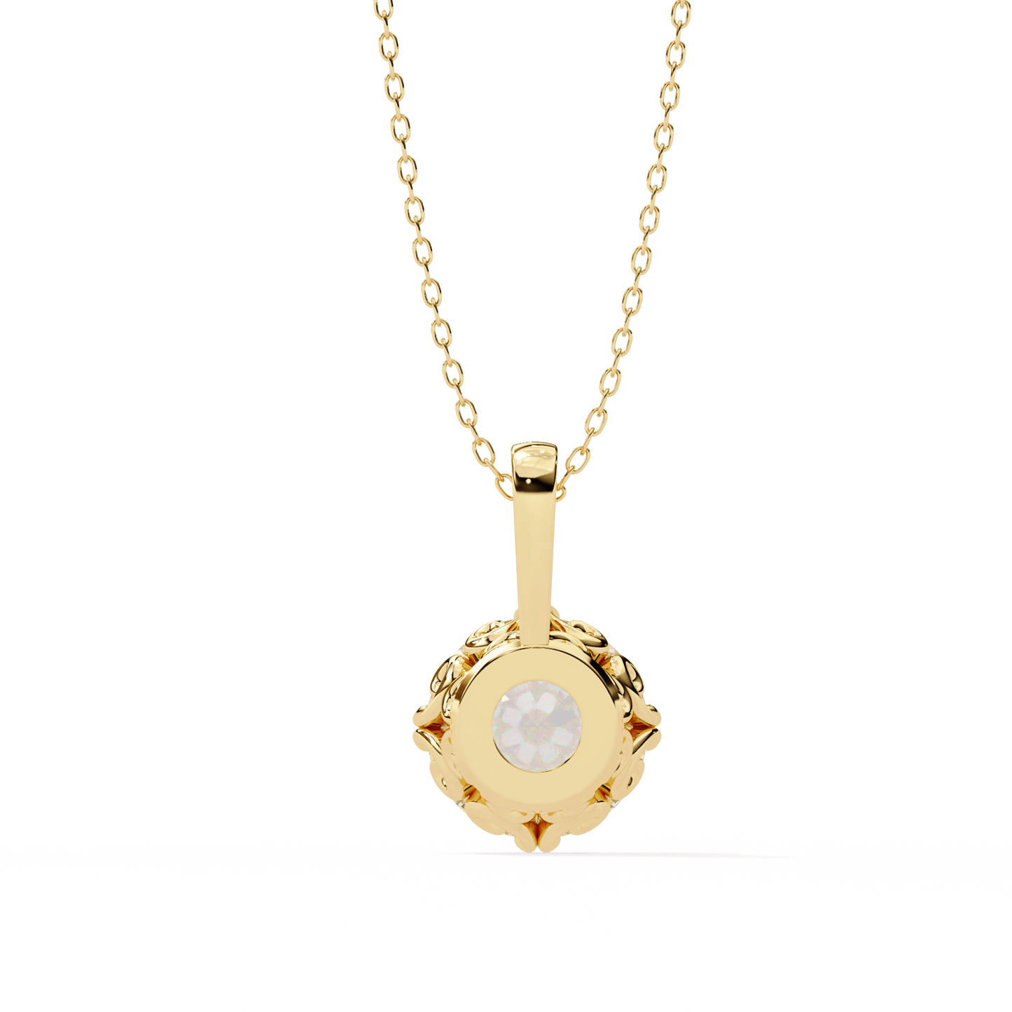Laurie — Round Solitaire Diamond Pendant with Filigree Basket