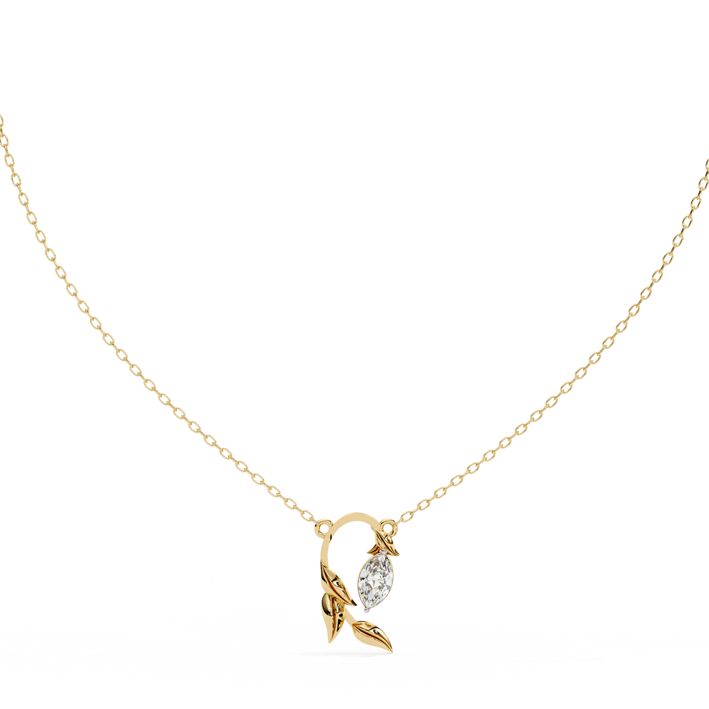 Elowen – Marquise Diamond Sculpted Leaf Pendant