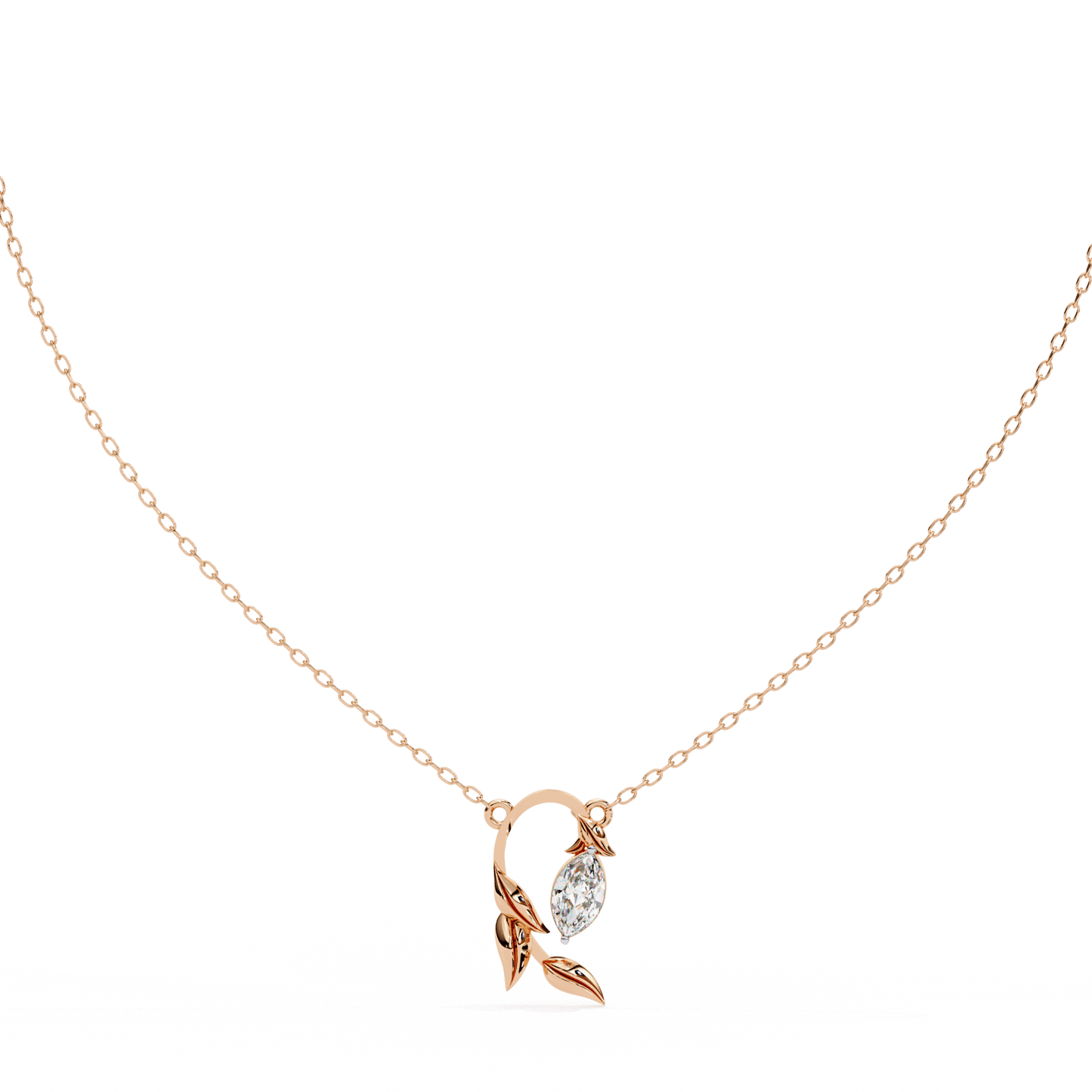 Elowen – Marquise Diamond Sculpted Leaf Pendant