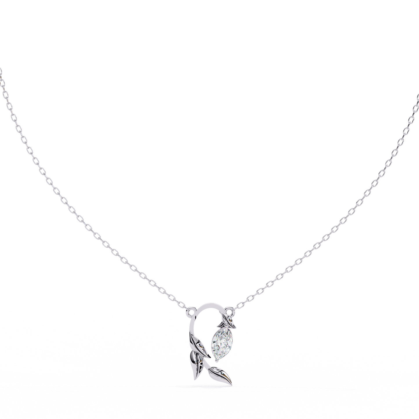 Elowen – Marquise Diamond Sculpted Leaf Pendant