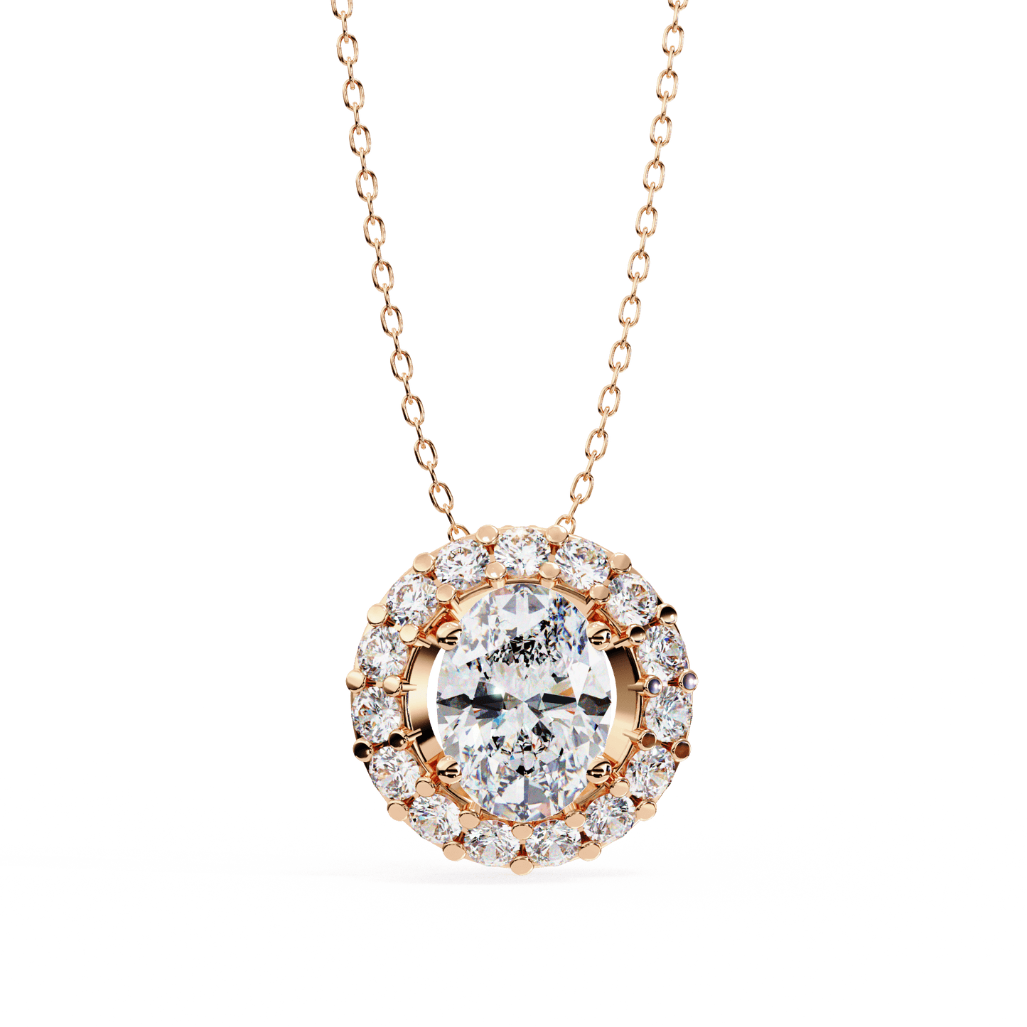 Kylie – Oval Diamond Halo Pendant