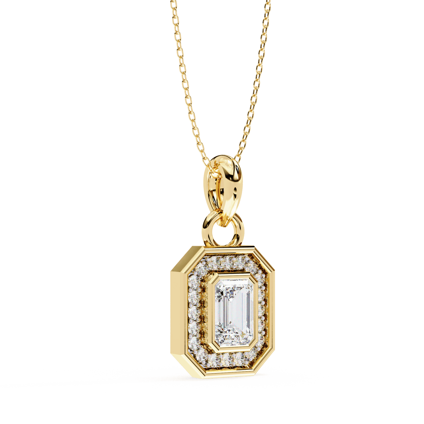 Lauren – Emerald-Cut Halo Pendant