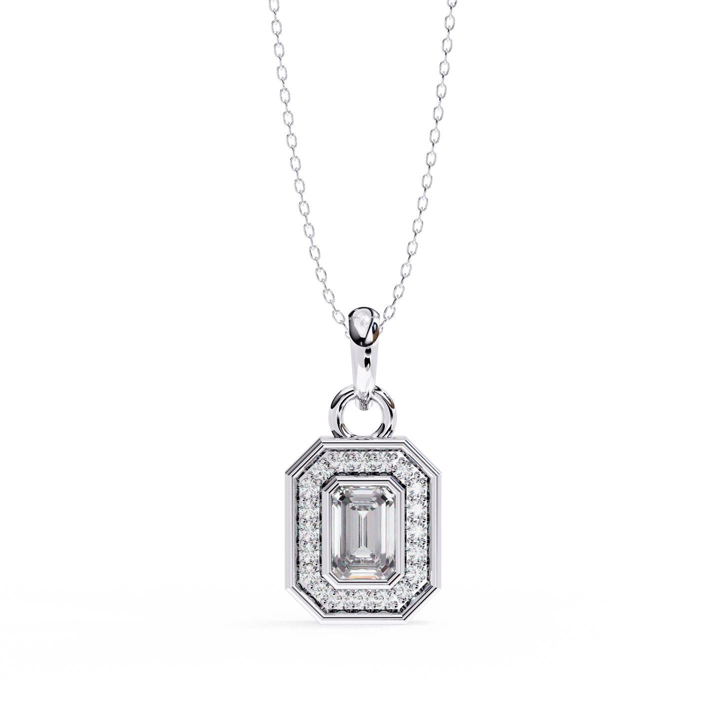 Lauren – Emerald-Cut Halo Pendant
