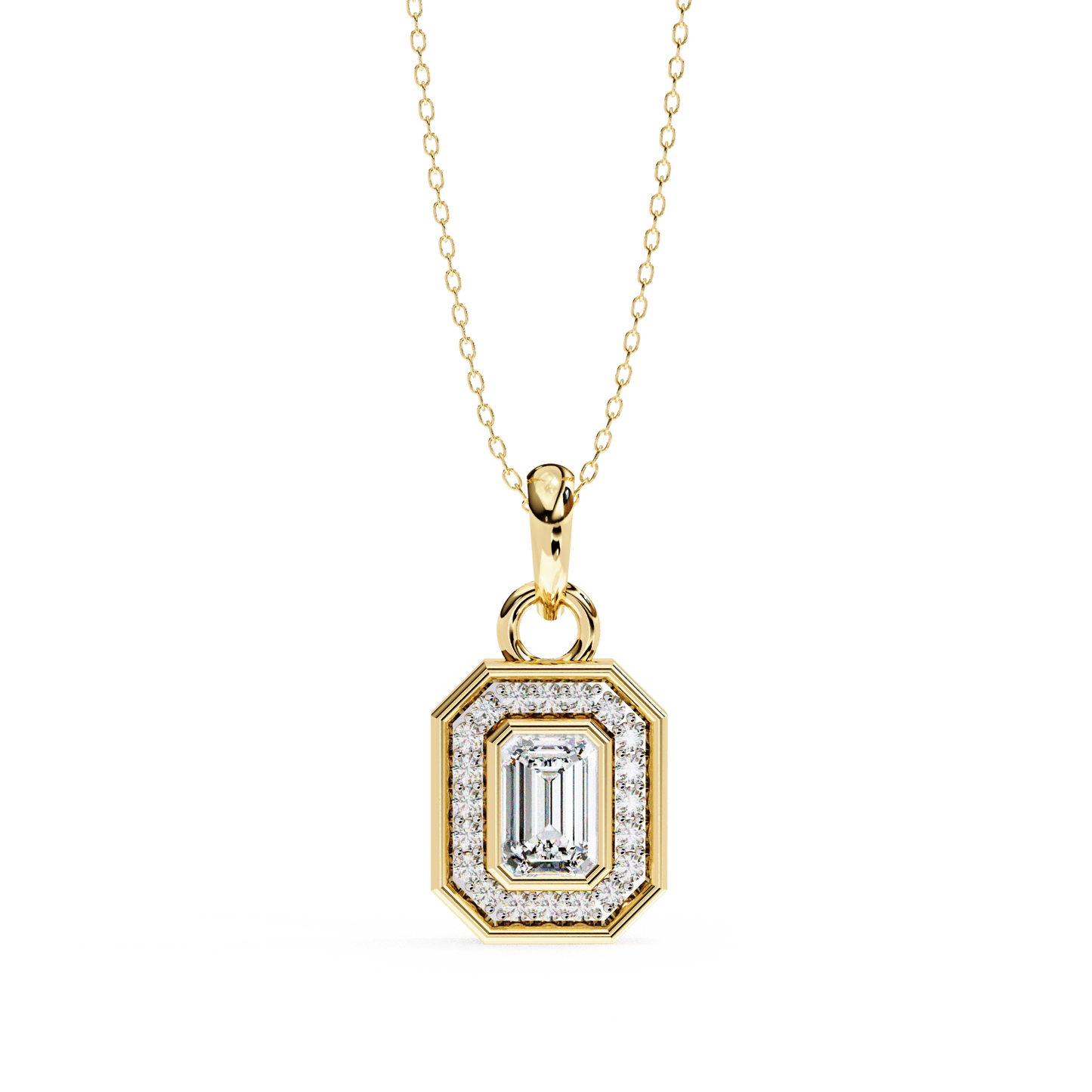Lauren – Emerald-Cut Halo Pendant