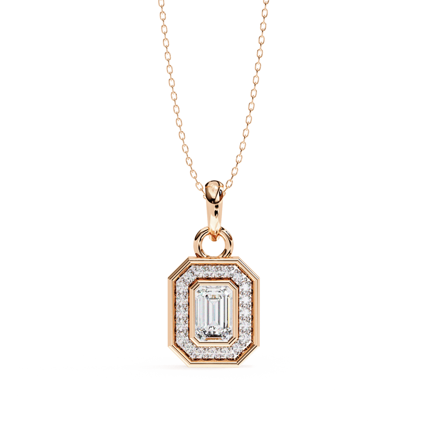 Lauren – Emerald-Cut Halo Pendant