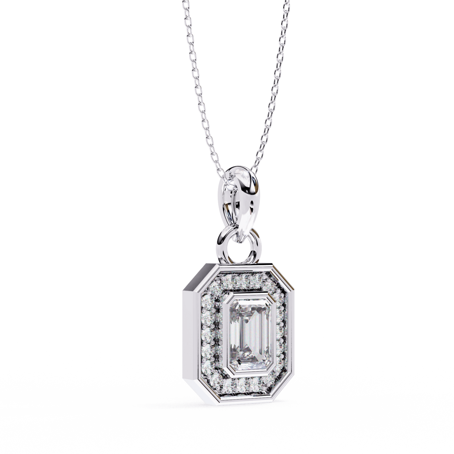 Lauren – Emerald-Cut Halo Pendant