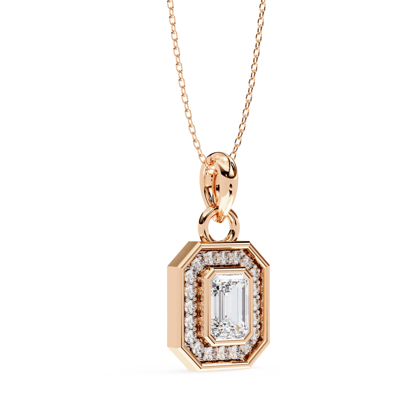 Lauren – Emerald-Cut Halo Pendant