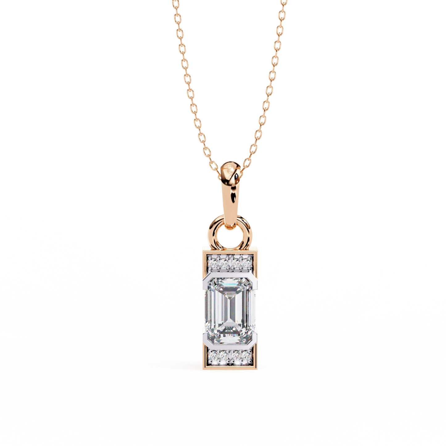 Lucia - Emerald Solitaire Pendant with Accent Diamonds