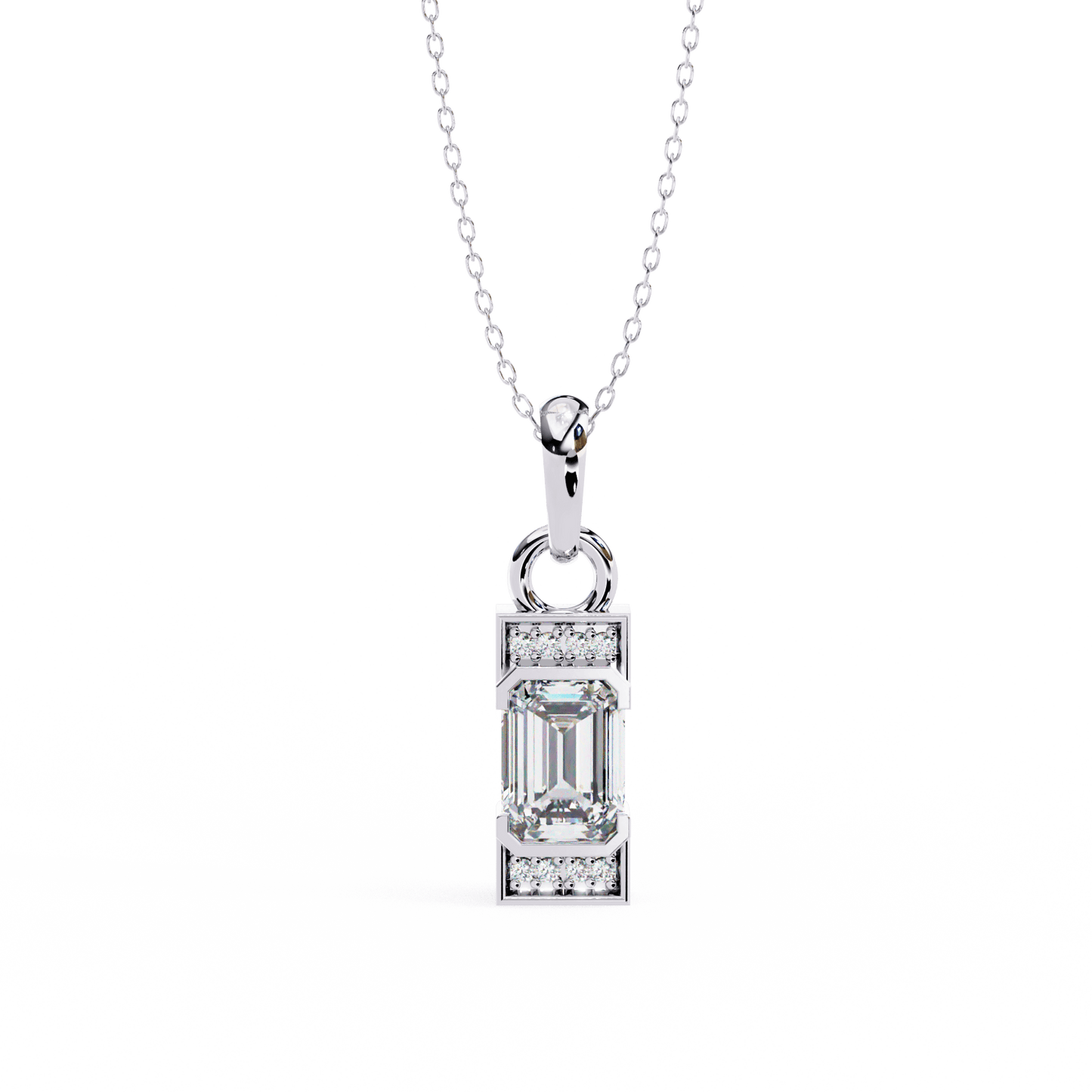 Lucia - Emerald Solitaire Pendant with Accent Diamonds