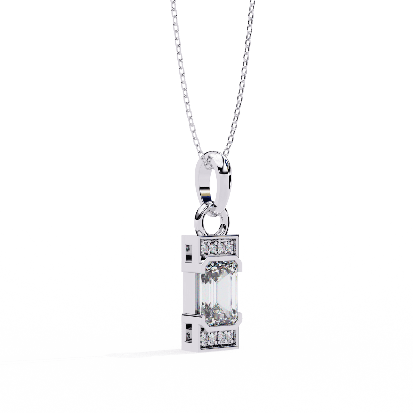 Lucia - Emerald Solitaire Pendant with Accent Diamonds