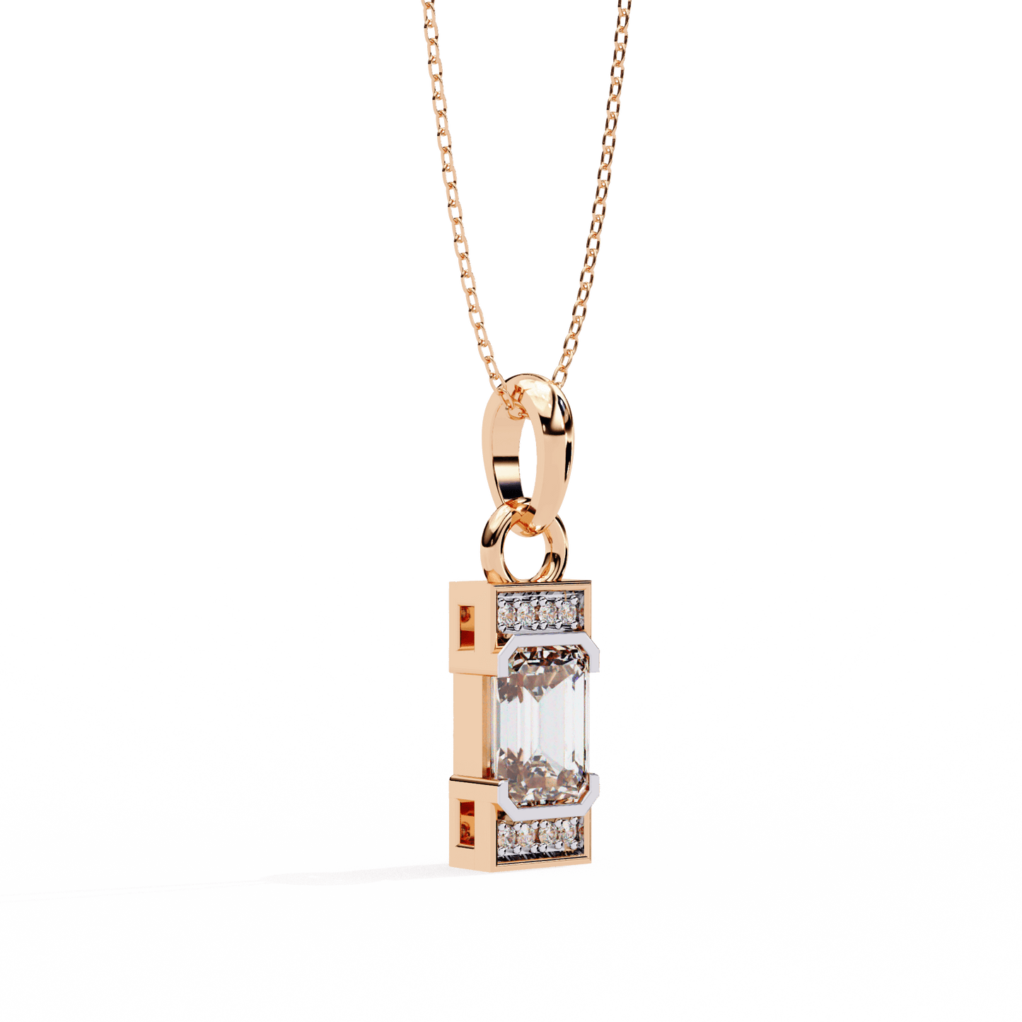 Lucia - Emerald Solitaire Pendant with Accent Diamonds