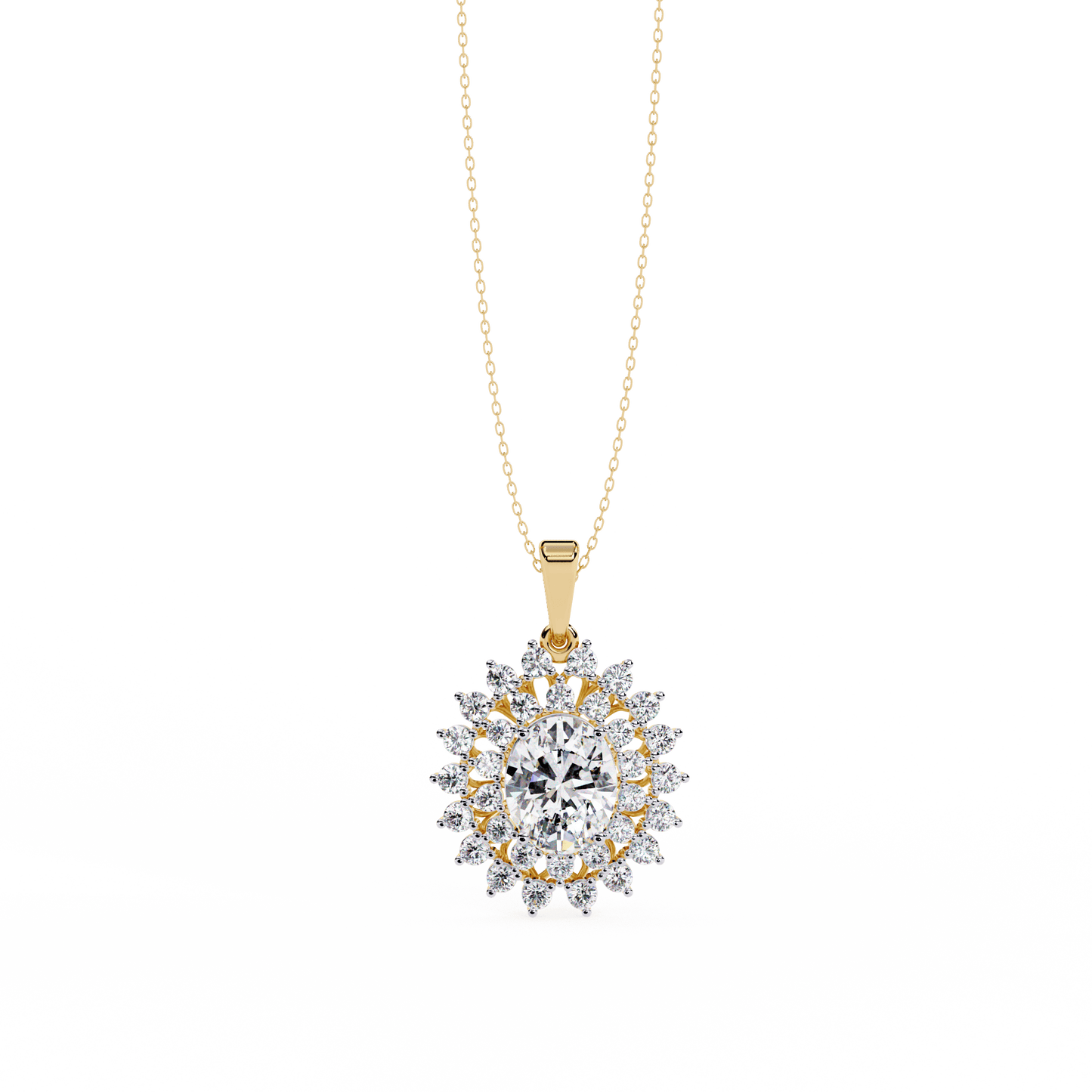 Adrienne – Double Halo Oval Diamond Pendant