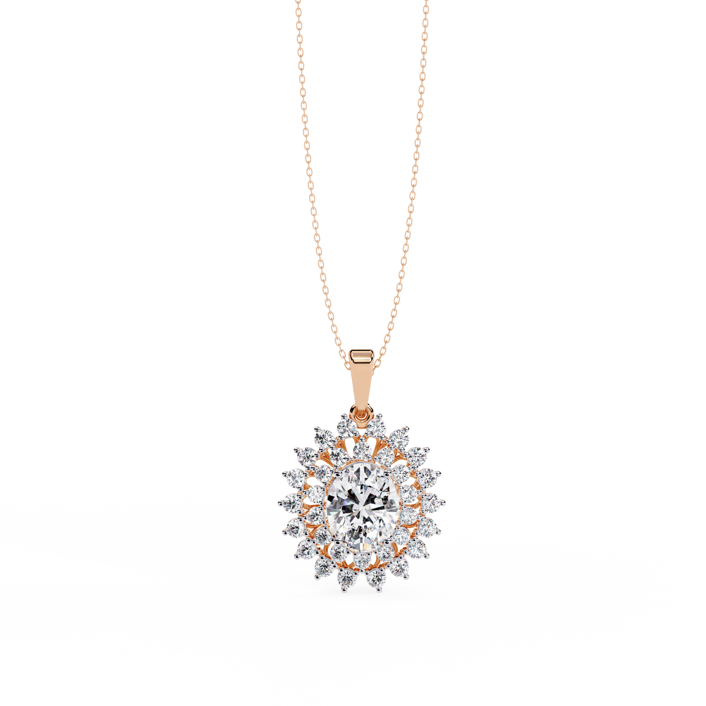Adrienne – Double Halo Oval Diamond Pendant