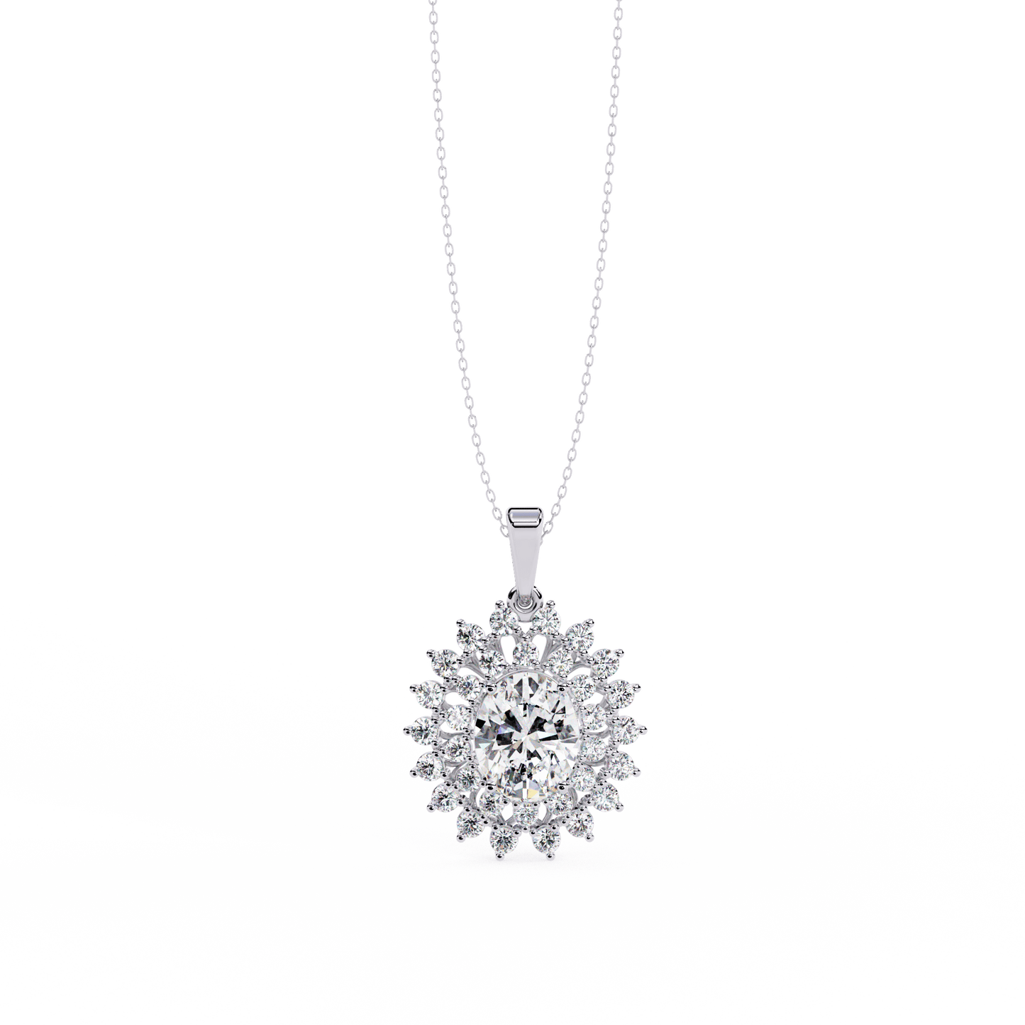 Adrienne – Double Halo Oval Diamond Pendant