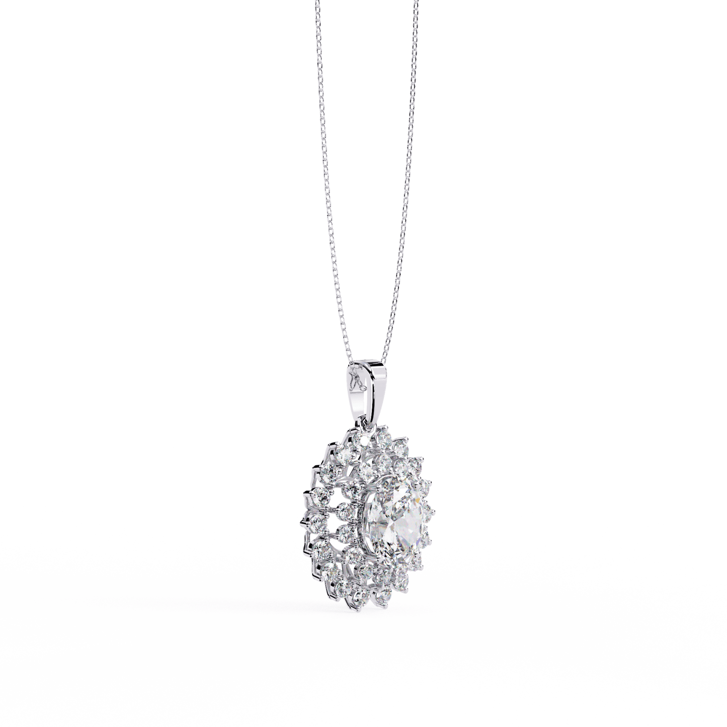 Adrienne – Double Halo Oval Diamond Pendant