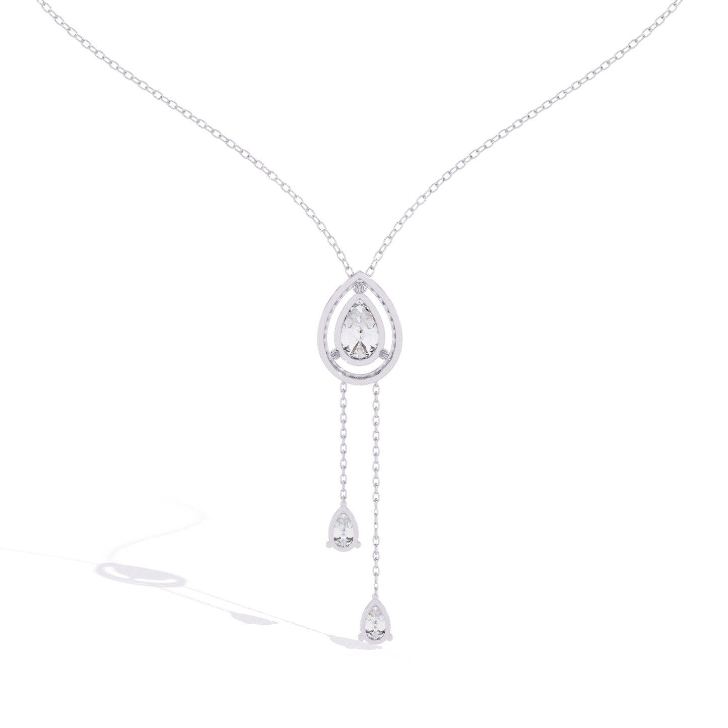 Carrie – Pear-Cut Halo Drop Necklace with Pear Accents