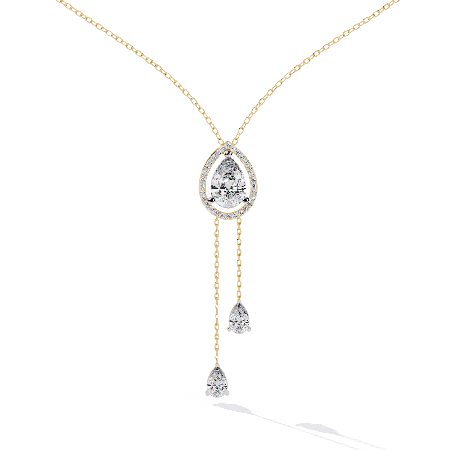 Carrie – Pear-Cut Halo Drop Necklace with Pear Accents